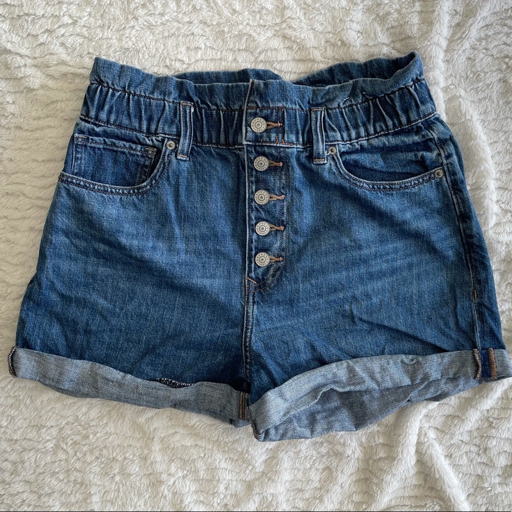 EXPRESS Rouged Extreme High Rise Denim Shorts